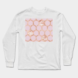 Copper blush marble hexagons Long Sleeve T-Shirt